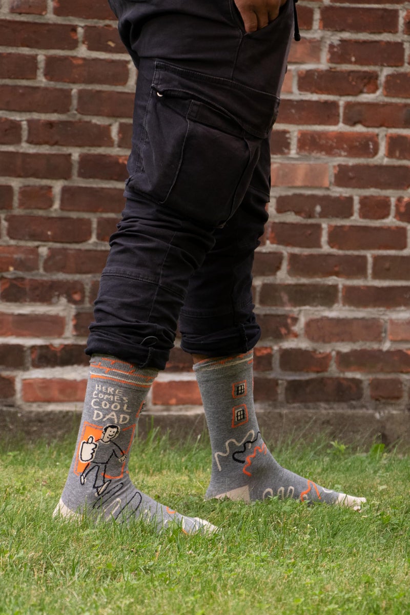 Blue Q Menâ€™s Funny Novelty Crazy Crew Socks with Sayings, Fun Dress Socks for Men, Silly Gift for Dad, Husband or Guys, Funky Unique Design Full of Personality - Here Comes Cool Dad, Shoe Size 7-12 - Image 3